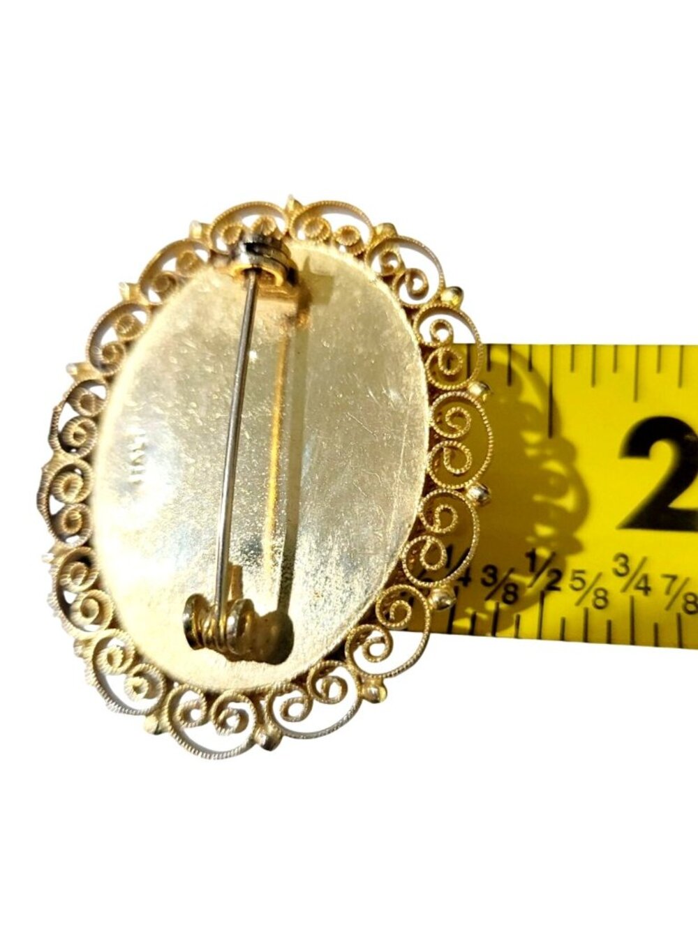 Vintage Italian Floral Micro Mosaic Brooch Gold Plated Blue Flowers Glass Tiles - Picture 7 of 8